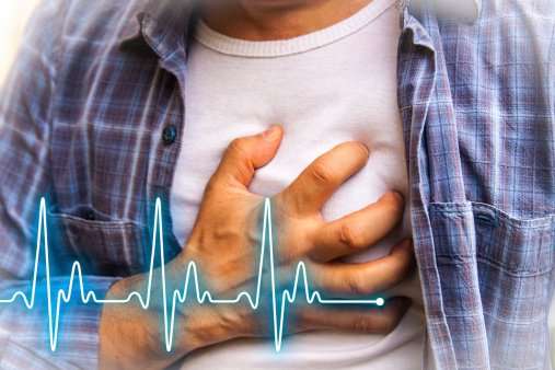 Men With Chest Pain Heart Attack Stock Photo