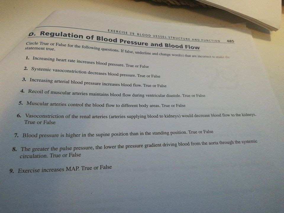 Solved: Regulation Of Blood Pressure And Blood Flow EXERCI ...