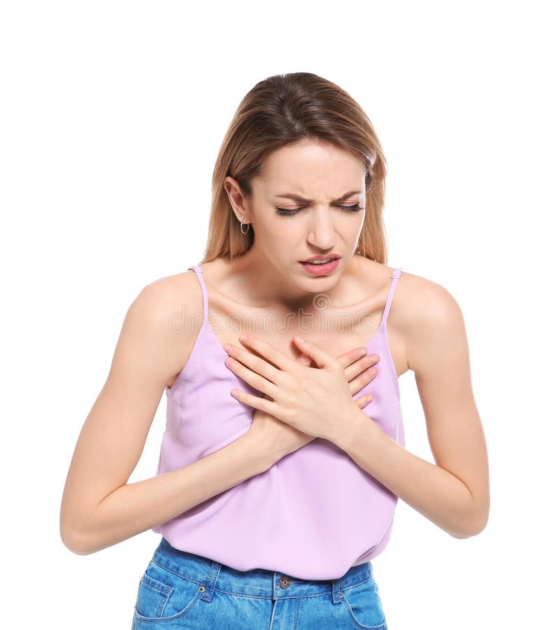 Young Woman Having Heart Attack Stock Image
